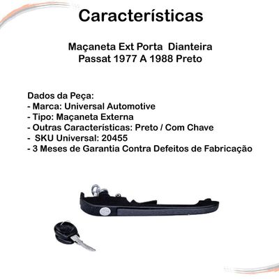 Maçaneta Ext Porta Dianteira Passat 77 A 88 Preto