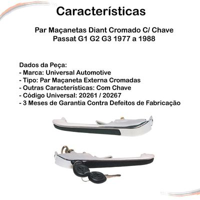 Par Maçanetas Diant Cromado C/ Chave Passat G1 G2 G3 77 A 88