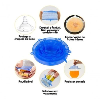 Kit 6 Tampas De Silicone Universal Panelas Vasilhas Lavável