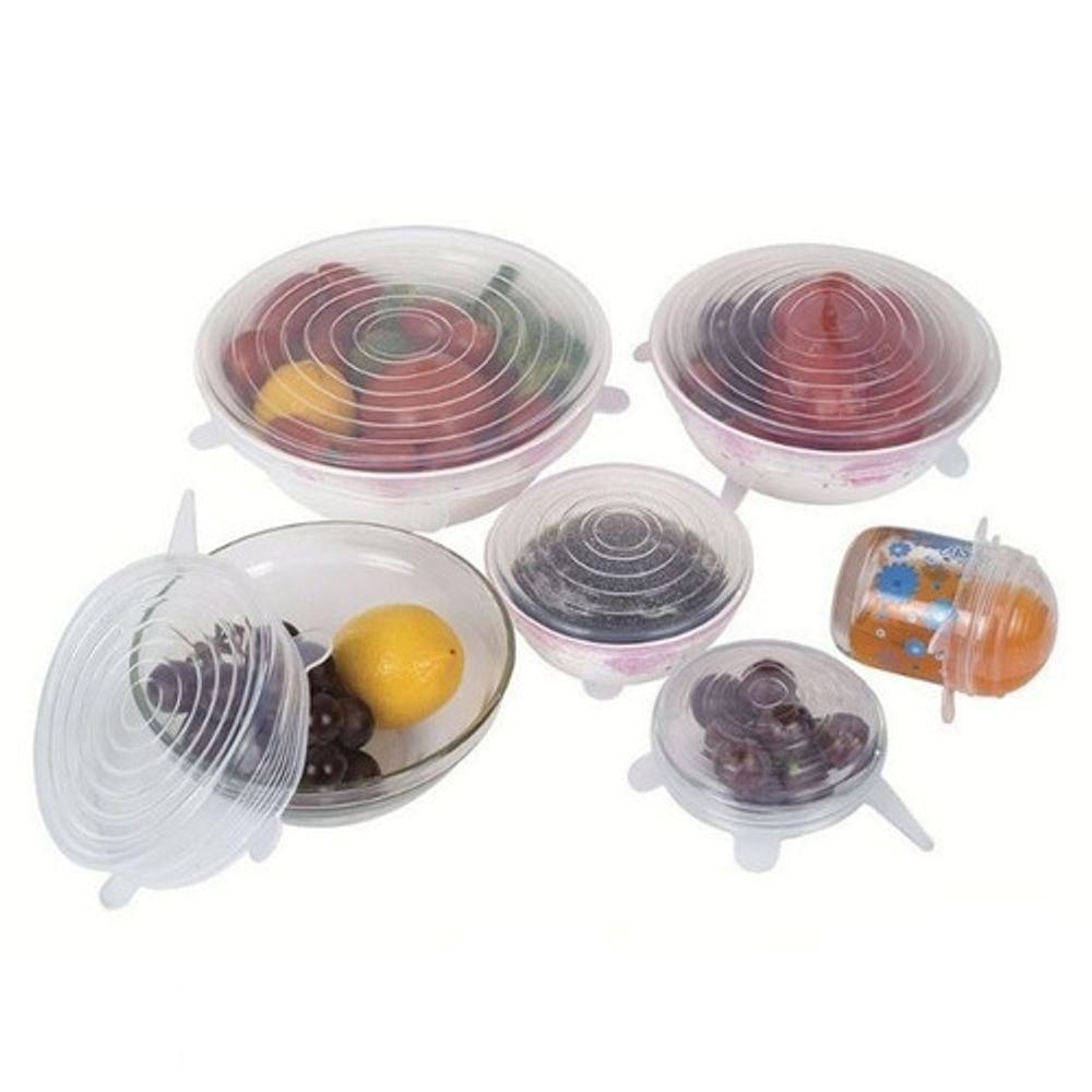 8 Kit 6 Tampas Panela Silicone Pote Forma Universal Elástica