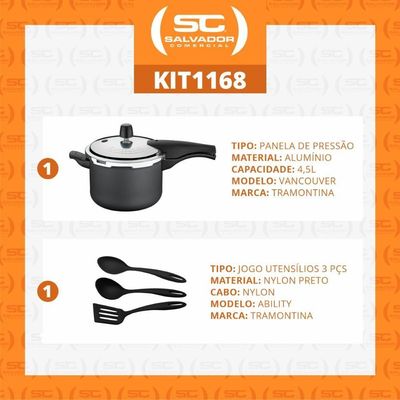 Panela De Pressão 4,5l Alumínio Antiaderente Grafite + 3 Utensílios - Tramontina
