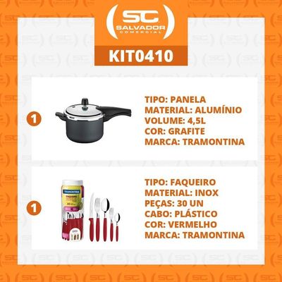 Kit - Panela De Pressão 4,5 Vancouver Grafite + 1 Faqueiro Vermelho 30pç - Tramontina