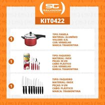 Kit - Panela De Pressão 4,5 Vermelha + 1 Faqueiro Vermelho 30pç + 1 Conjunto Facas 9pç - Tramontina