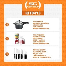 Kit - Panela De Pressão 4,5 Grafite + 1 Faqueiro Vermelho 30pç + 1 Conjunto Facas 9pç - Tramontina