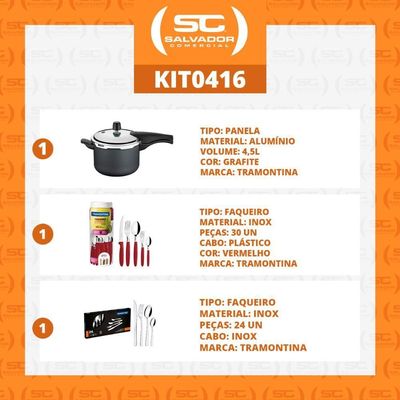 Kit - Panela De Pressão 4,5 Grafite + 1 Faqueiro Vermelho 30pç + 1 Faqueiro Inox 24pç - Tramontina