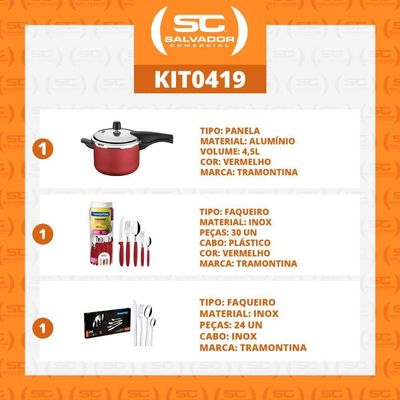 Kit - Panela De Pressão 4,5 Vermelha + 1 Faqueiro Vermelho 30pç + 1 Faqueiro Inox 24pç - Tramontina