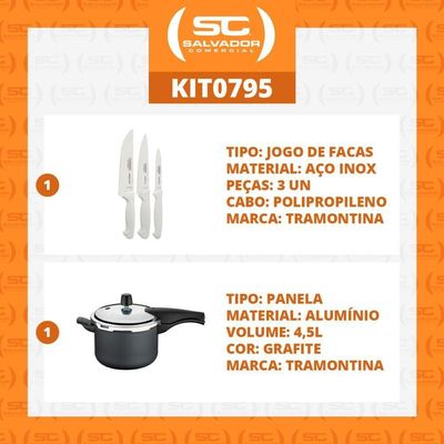 Kit - Faqueiro Premium 3 Peças + Panela De Pressão 4,5 Vancouver Grafite - Tramontina