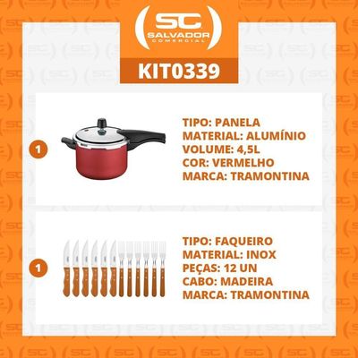Kit - Panela De Pressão 4,5l Vancouver Vermelha + 1 Jogo Churrasco 12pç - Tramontina