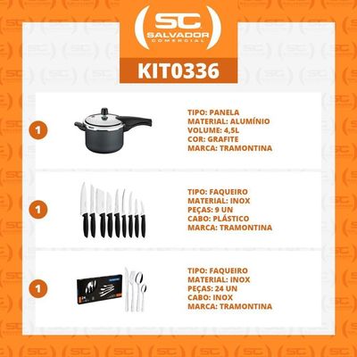 Kit - Panela De Pressão 4,5 Grafite + 1 Conjunto Facas 9pç + 1 Faqueiro Inox 24pç - Tramontina