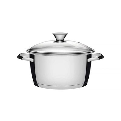 Caçarola Funda Allegra Em Aço Inox Com Fundo Triplo E Tampa De Vidro 24 Cm 5,7 L