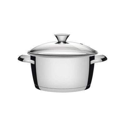 Caçarola Funda Allegra Em Aço Inox Com Fundo Triplo E Tampa De Vidro 24 Cm 5,7 L