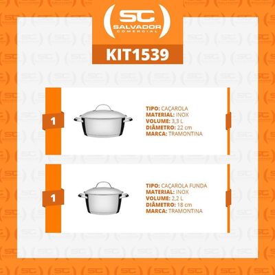 Conjunto De Caçarolas Allegra Inox 2 Peças Fundo Triplo 18 E 22 Cm - Tramontina