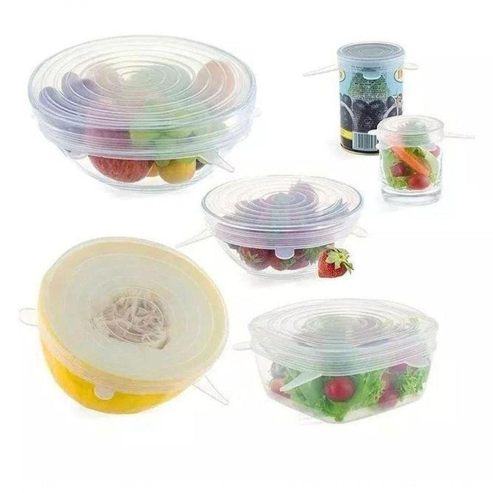 Kit 6 Tampas De Silicone Reutilizável Universal Elástica Multiuso Transparente