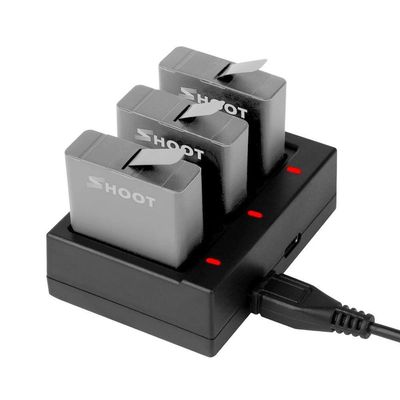 Carregador Triplo + Cabo USB para Câmeras GoPro 5/6/7/8 Black