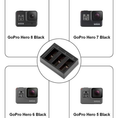 Carregador Triplo + Cabo USB para Câmeras GoPro 5/6/7/8 Black