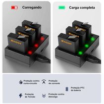 Carregador Triplo + Cabo USB para Câmeras GoPro 5/6/7/8 Black