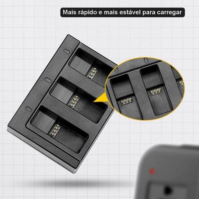 Carregador Triplo + Cabo USB para Câmeras GoPro 5/6/7/8 Black