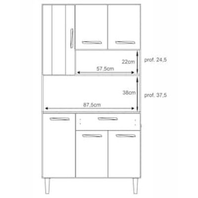 Cozinha Compacta Poliman Móveis Carol com 6 Portas e 1 Gaveta - 91cm de largura Branco