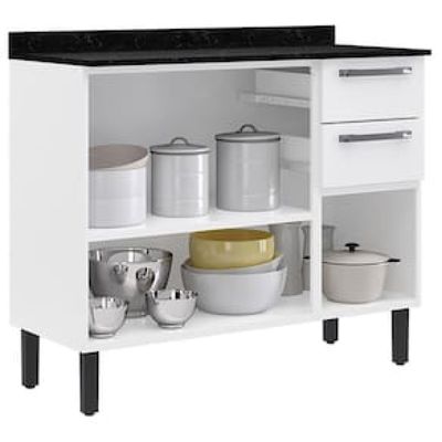 Balcão Triplo Itatiaia Florença com 3 Portas, 2 Gavetas e 2 Prateleiras - 105cm de largura Branco
