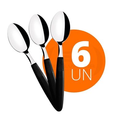 Kit - 6 Colheres De Mesa Ipanema Com Lâmina Em Aço Inox Cabo Preto Cptop - Tramontina 23363400