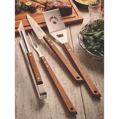 Espátula Multifuncional Com Serrilha Churrasco Lâmina Em Aço Inox E Cabo De Madeira 48 Cm