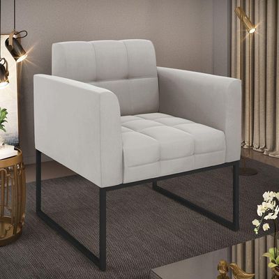 Poltrona Elisa Veludo Base Metálica Industrial Preto - D'rossi Cor Cinza