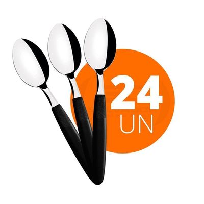Kit - 24 Colheres De Mesa Ipanema Com Lâmina Em Aço Inox Cabo Preto Cptop - Tramontina 23363400
