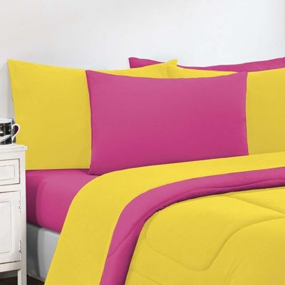 Kit Edredom Malha 100% Algodão Gran Moratta 3 Peças Casal - Amarelo-pink