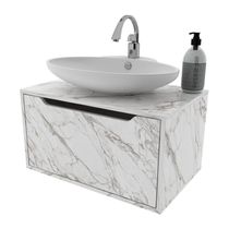 Gabinete Banheiro Suspenso 60cm Com 1 Porta Multimóveis Cr10123 Mármore Branco Mármore Branco