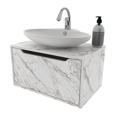 Gabinete Banheiro Suspenso 60cm Com 1 Porta Multimóveis Cr10123 Mármore Branco Mármore Branco