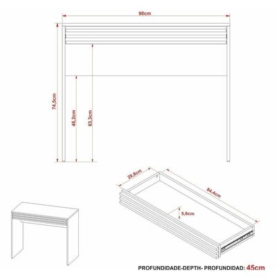 Escrivaninha-mesa Escritório 90cm Com 1 Gaveta Multimóveis Cr25261 Branco Branco