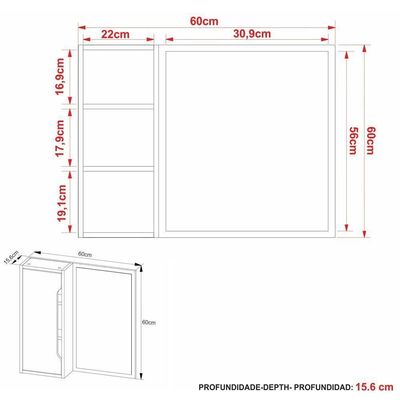 Espelheira Para Banheiro 60cm Com 1 Porta Multimóveis Cr10117 Mármore Branco Mármore Branco