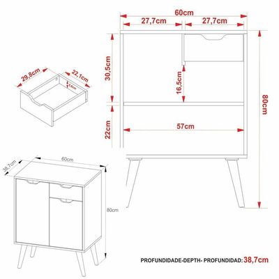 Gabinete Banheiro 60cm 2 Portas E 1 Gaveta Retrô Multimóveis Cr10118 Branco Branco