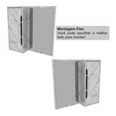 Espelheira Para Banheiro 60cm Com 1 Porta Multimóveis Cr10117 Mármore Branco Mármore Branco