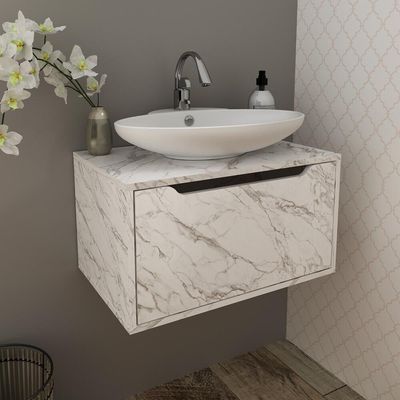 Gabinete Banheiro Suspenso 60cm Com 1 Porta Multimóveis Cr10123 Mármore Branco Mármore Branco