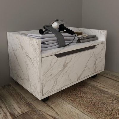 Gabinete Banheiro 60cm Com 1 Gaveta E Rodízios Multimóveis Cr10124 Mármore Branco Mármore Branco