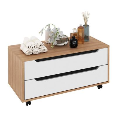 Gabinete Banheiro 80cm 2 Gavetas Retrô Com Rodízios Multimóveis Cr10121 Amêndoa-branco