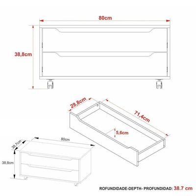 Gabinete Banheiro 80cm 2 Gavetas Retrô Com Rodízios Multimóveis Cr10121 Amêndoa-branco