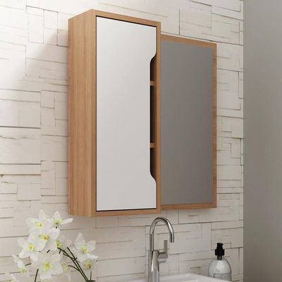 Espelheira Para Banheiro 60cm Com 1 Porta Multimóveis Cr10117 Amêndoa-branco Amêndoa-branco