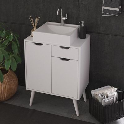 Gabinete Banheiro 60cm 2 Portas E 1 Gaveta Retrô Multimóveis Cr10118 Branco Branco