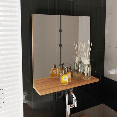 Espelheira Para Banheiro 45cm Com Prateleira Multimóveis Cr10115 Amêndoa Amêndoa