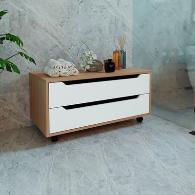 Gabinete Banheiro 80cm 2 Gavetas Retrô Com Rodízios Multimóveis Cr10121 Amêndoa-branco