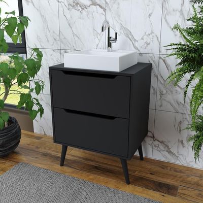 Gabinete Banheiro 60cm 2 Gavetas Retrô Multimóveis Cr10119 Preto Preto