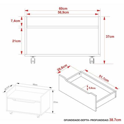 Gabinete Banheiro 60cm Com 1 Gaveta E Rodízios Multimóveis Cr10124 Amêndoa-branco Amêndoa-branco