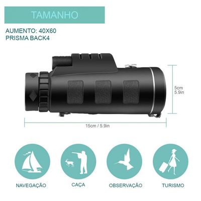 Luneta Telescópio Monóculo Tático 9500m com Tripé Lorben