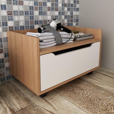 Gabinete Banheiro 60cm Com 1 Gaveta E Rodízios Multimóveis Cr10124 Amêndoa-branco Amêndoa-branco