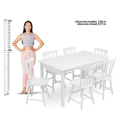 Mesa De Jantar Ditália Com 6 Cadeiras Ja-225 Cor:branco Branco