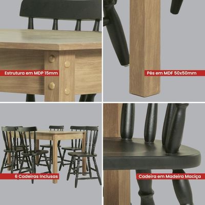 Mesa De Jantar Ditália Com 6 Cadeiras Ja-225 Cor:diamond Diamond
