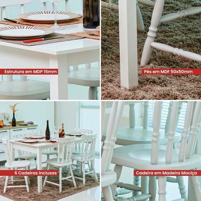 Mesa De Jantar Ditália Com 6 Cadeiras Ja-225 Cor:branco Branco