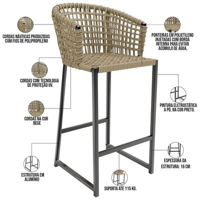 Kit Mesa Bistrô Com 03 Banquetas Área Gourmet D04 Bege
